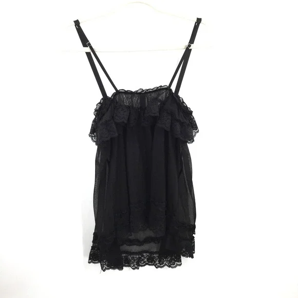 Victoria Secret Black Lace Babydoll top sheer lingerie whimsigoth coquette M - Picture 6 of 10